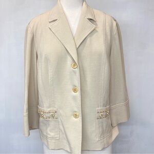 Sandra Darren Tan Beaded Blazer Jacket Size 14